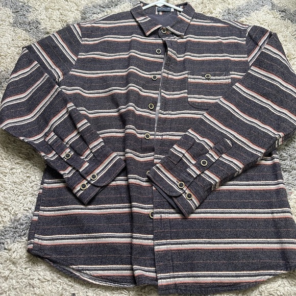 EARTHBOUND Men's Striped Button Down Shirt - Black, White, Red - Picture 1 of 2